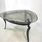 Salontafel smeedijzer glas mid century brutalist 70s, Ophalen, Gebruikt, 100 tot 150 cm, 50 tot 100 cm