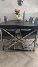 Visgraat eettafel zwart met zilver onderstel, Huis en Inrichting, Tafels | Eettafels, Zo goed als nieuw, Vijf personen of meer