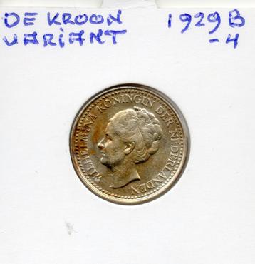 WILHELMINA 1/2 GULDEN1929 B  NO 4 KROON VARIANT ZILVER beschikbaar voor biedingen