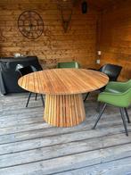 Teak eettafel met 6 stoelen, Tuin en Terras, Ophalen, Zo goed als nieuw, Rond, Teakhout
