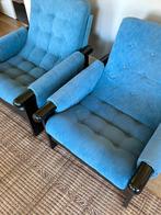 Vintage korenblauw set fauteuils jaren70 design, Ophalen, Vintage jaren70 design, 75 tot 100 cm, Zo goed als nieuw
