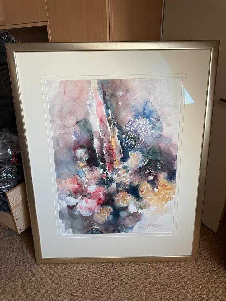 Abstract Aquarel jaren '70-'90, gesigneerd, Antiek en Kunst, Kunst | Tekeningen en Foto's, Ophalen