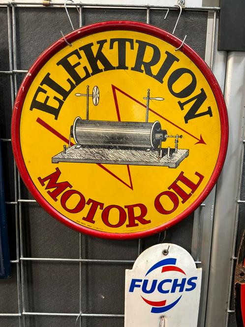 Elektrion Motor oil blikken reclamebord 1946 Bruxelles, Antiek en Kunst, Antiek | Emaille, Ophalen of Verzenden