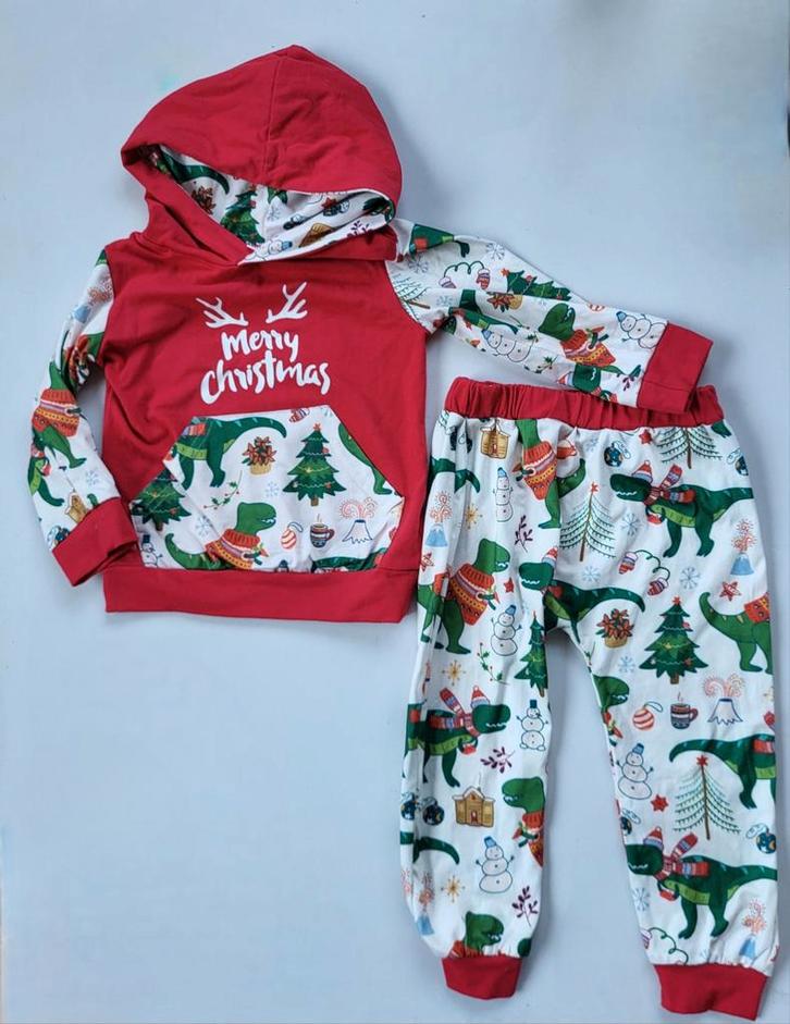 Kerst (dino) Setje Jongen - Dunne Trui & Broek maat 86, Kinderen en Baby's, Babykleding | Overige, Gebruikt, Jongetje, Ophalen of Verzenden
