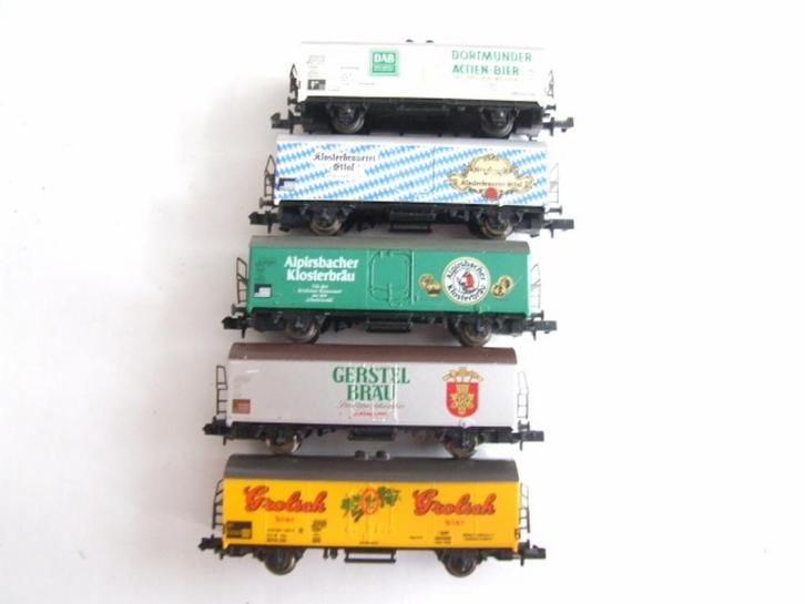 5x koelwagons opschrift biermerken 1, Hobby en Vrije tijd, Modeltreinen | N-Spoor, Gebruikt, Wagon, Gelijkstroom, Overige merken
