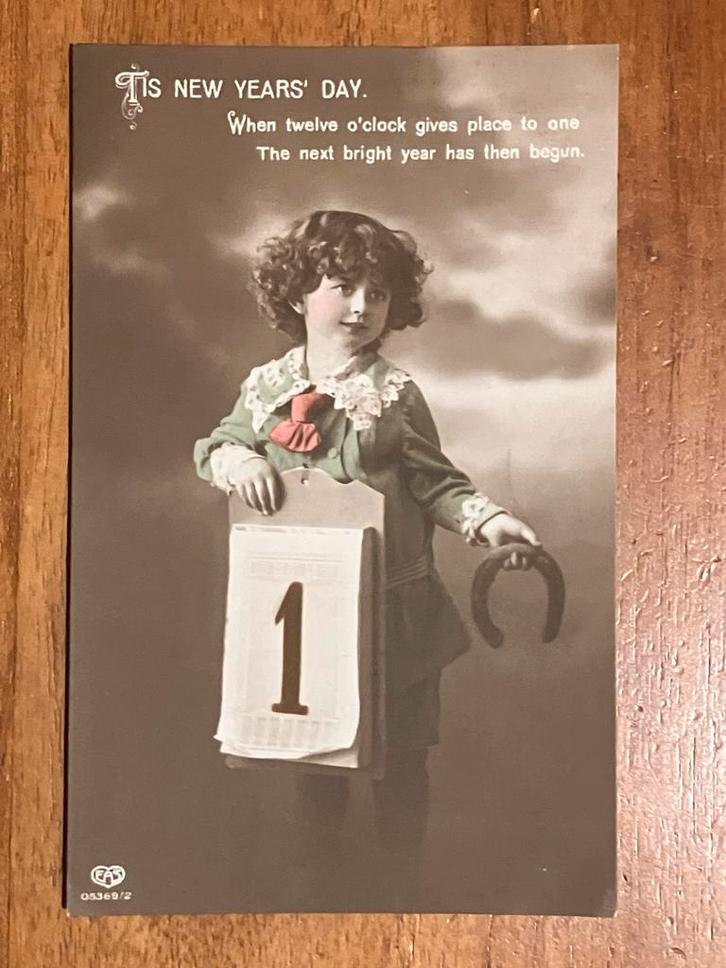 Art Nouveau Nieuwjaarskaart uit Engeland 1914, Verzamelen, Ansichtkaarten | Themakaarten, Gelopen, Voor 1920, Feest(dag), Ophalen of Verzenden