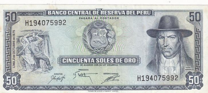 Peru 50 soles de oro 2-10-1975, Postzegels en Munten, Bankbiljetten | Amerika, Los biljet, Zuid-Amerika, Verzenden