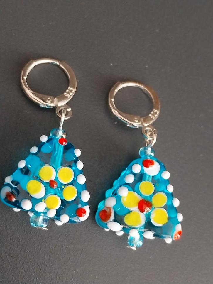 Lampwork Oorbellen met verzilverde oorhaakjes #37755, Sieraden, Tassen en Uiterlijk, Oorbellen, Nieuw, Hangers, Glas, Blauw, Verzenden
