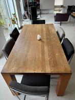 Mooie  massieve eiken eettafel en 4 harvink stoelen erbij!, Gebruikt, 100 tot 150 cm, 200 cm of meer, Ophalen of Verzenden