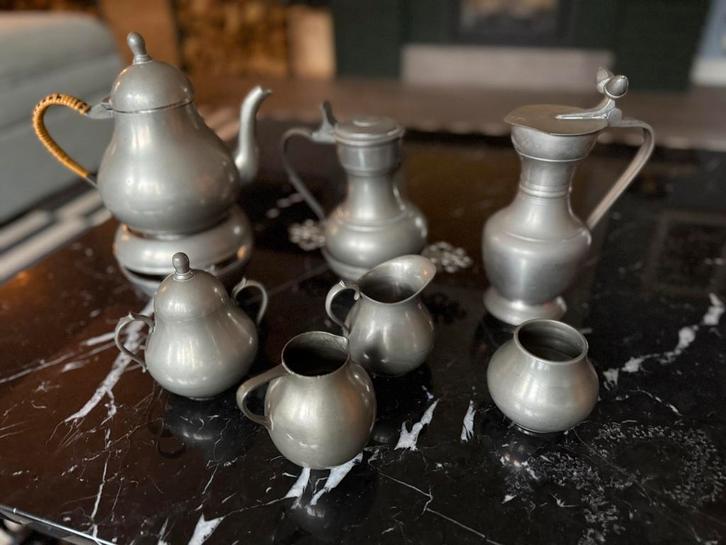 Antiek gegoten tinnen servies (9-delig), Hans Klein Den Haag, Antiek en Kunst, Antiek | Tin, Ophalen