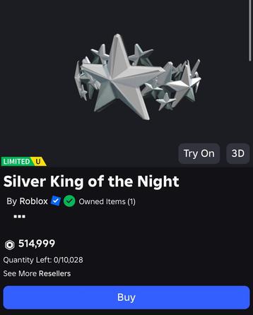 Roblox Silver king of the night [LIMITED] beschikbaar voor biedingen