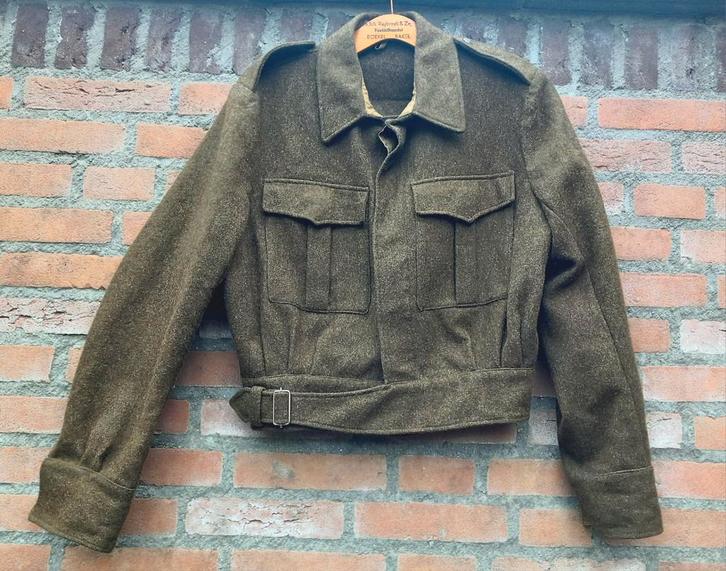 REAL VINTAGE 50's 60's Khaki wollen leger bomber jas S  / M, Kleding | Heren, Jassen | Winter, Zo goed als nieuw, Maat 46 (S) of kleiner