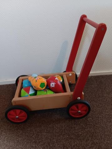 houten loopwagen, hout, blokkenkar met kegelspel beschikbaar voor biedingen