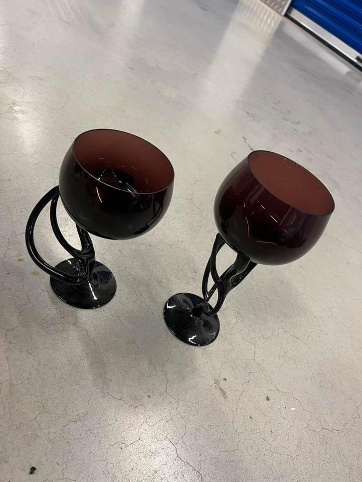Kunstglazen Kelken Kandelaars - Set van 2, Huis en Inrichting, Woonaccessoires | Kandelaars en Kaarsen, Gebruikt, Kandelaar, Minder dan 25 cm