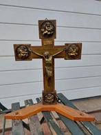 Houten kruis met koperen details., Antiek en Kunst, Ophalen