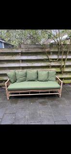 Bamboe loungebank met groene kussens, Tuin en Terras, Ophalen, Gebruikt, Hout