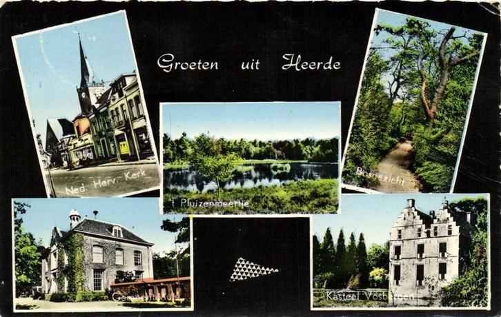 Groeten uit Heerde - 5 afb o.a. kerk kasteel - 1965 gelopen, Verzamelen, Ansichtkaarten | Nederland, Ongelopen, Noord-Brabant