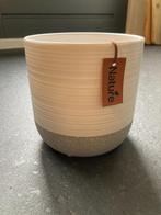 Witte bloempot met grijze rand, Nature (2 stuks), Tuin en Terras, Gebruikt, Rond, Binnen, Ophalen of Verzenden