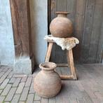 1x Landelijke Nepalese houten bol kruik vaas pot *Etage3*, Huis en Inrichting, Woonaccessoires | Overige, ., Nieuw, Ophalen of Verzenden