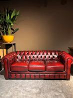 Chesterfield 3-zits bank Antiekrood, Gebruikt, Engels chique, Driepersoons, Rechte bank