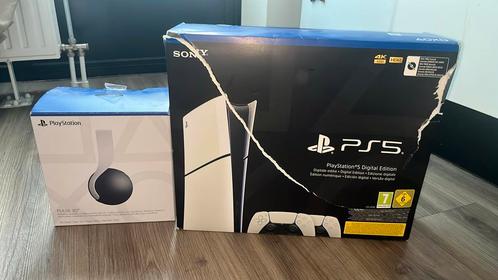 Playstation 5 Slim Digital Edition + 2 controllers + headset, Spelcomputers en Games, Spelcomputers | Sony PlayStation 5, Zo goed als nieuw
