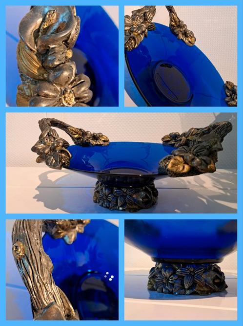Art Nouveau schaal, diep kobalt blauw. Op fraaie voet, Antiek en Kunst, Antiek | Glas en Kristal, Ophalen of Verzenden