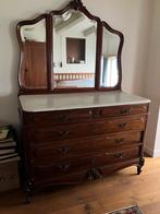 Te koop antieke kaptafel van mahonie en marmer., Huis en Inrichting, Tafels | Kaptafels, Ophalen, Gebruikt, 100 tot 150 cm, Victoriaans