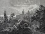Originele houtgravure 1877 –  San Remo met tuinen en torens, Verzenden