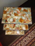 Set van 3 vintage/Retro bijzettafeltjes. Smeedijzer en marme, Huis en Inrichting, Tafels | Bijzettafels, Ophalen, Rond, Minder dan 55 cm