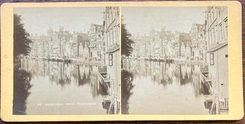 Stereofoto PIJPENMARKT NZ VOORBURGWAL Amsterdam 1880-1890 beschikbaar voor biedingen