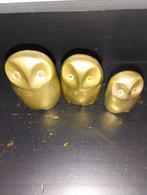 Set van 3 vintage messing uilenbeeldjes, Tuin en Terras, Tuinbeelden, Ophalen of Verzenden, Zo goed als nieuw, Metaal, Dierenbeeld