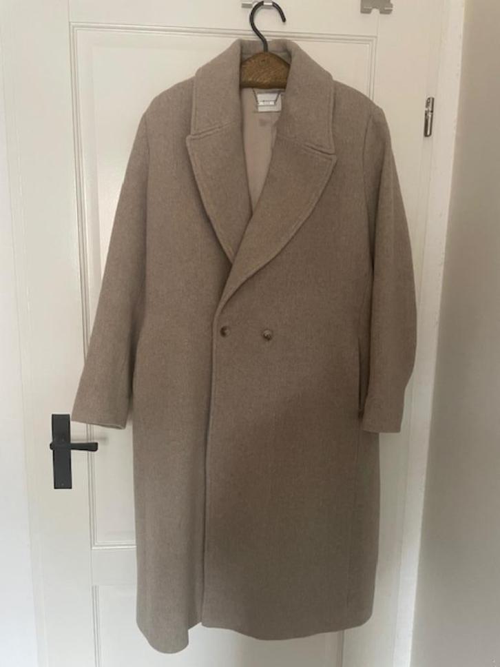 Wollen Mantel, Kleding | Dames, Jassen | Winter, Zo goed als nieuw, Maat 46/48 (XL) of groter, Beige, Ophalen of Verzenden