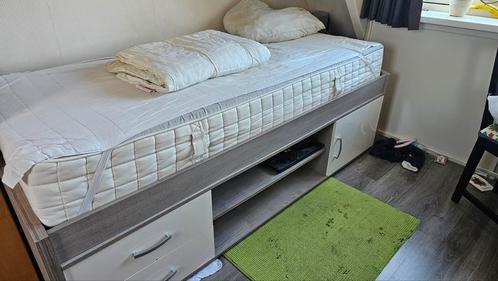 1 persoons bed met lades en kastje, Huis en Inrichting, Slaapkamer | Bedden, Gebruikt, Eenpersoons, 90 cm, 200 cm, Hout, Wit, Ophalen