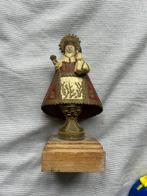 Vintage Mariabeeld met kind op houten sokkel 14 cm hoog, Verzenden