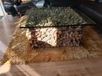 Exclusieve Salontafel met Glasplaat en Houten Onderstel, Huis en Inrichting, Tafels | Salontafels, Ophalen, Gebruikt, 50 tot 100 cm