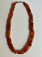 Agaat ketting met zilver sluiting gekeurt 925, Oranje, Ophalen of Verzenden, Zo goed als nieuw, Steen of Mineraal