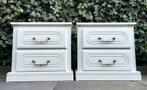 2 Witte Vintage Nachtkastjes Ladekastjes Wit Set Hout Lades, Ophalen, Zo goed als nieuw, 45 tot 65 cm, Minder dan 55 cm