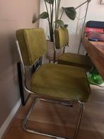 4 groene ribstoelen met RvS poten - Rivierenbuurt, Gebruikt, Overige kleuren, Ophalen of Verzenden, Vier