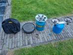 Camping kooktoestel barbecue gaspitten met 2 gasflessen., Ophalen, Gebruikt