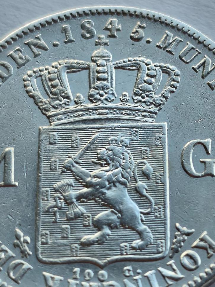 1 gulden 1845 Pr-, Postzegels en Munten, Munten | Nederland, Losse munt, 1 gulden, Koning Willem II, Zilver, Ophalen of Verzenden