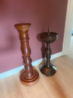 Twee antieke houten kerkkandelaars, Antiek en Kunst, Antiek | Kandelaars, Ophalen, Overige materialen