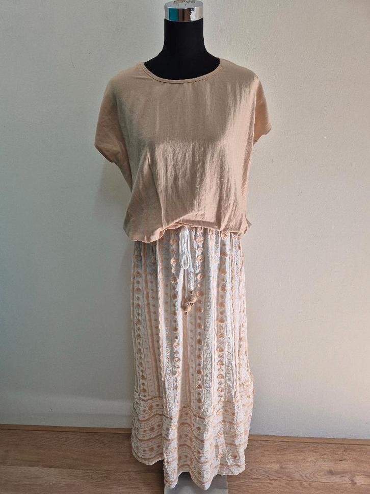 Set18 - Ibizastyle rok maat S-M met wit en beige shirt mt S, Kleding | Dames, Rokken, Zo goed als nieuw, Maat 38/40 (M), Beige