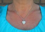 Zilveren ketting met gedecoreerde hart hanger nr.1959, Sieraden, Tassen en Uiterlijk, Kettingen, Met hanger, Verzenden, Zo goed als nieuw