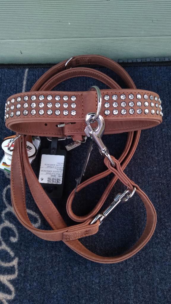 Karlie Hondenriem&halsband bruin leer met strass !NIEUW!, Dieren en Toebehoren, Hondenriemen, Nieuw, Hondenriem-accessoire, Verzenden