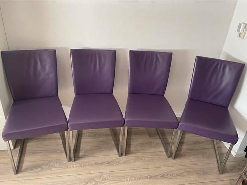 ZGAN Bert Plantagie design eetkamerstoelen Misty purple leer, Huis en Inrichting, Stoelen, Zo goed als nieuw, Vier, Leer, Metaal