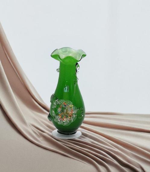 Vintage groene Tivoli Murano kunstglazen vaas, Antiek en Kunst, Antiek | Glas en Kristal, Ophalen of Verzenden