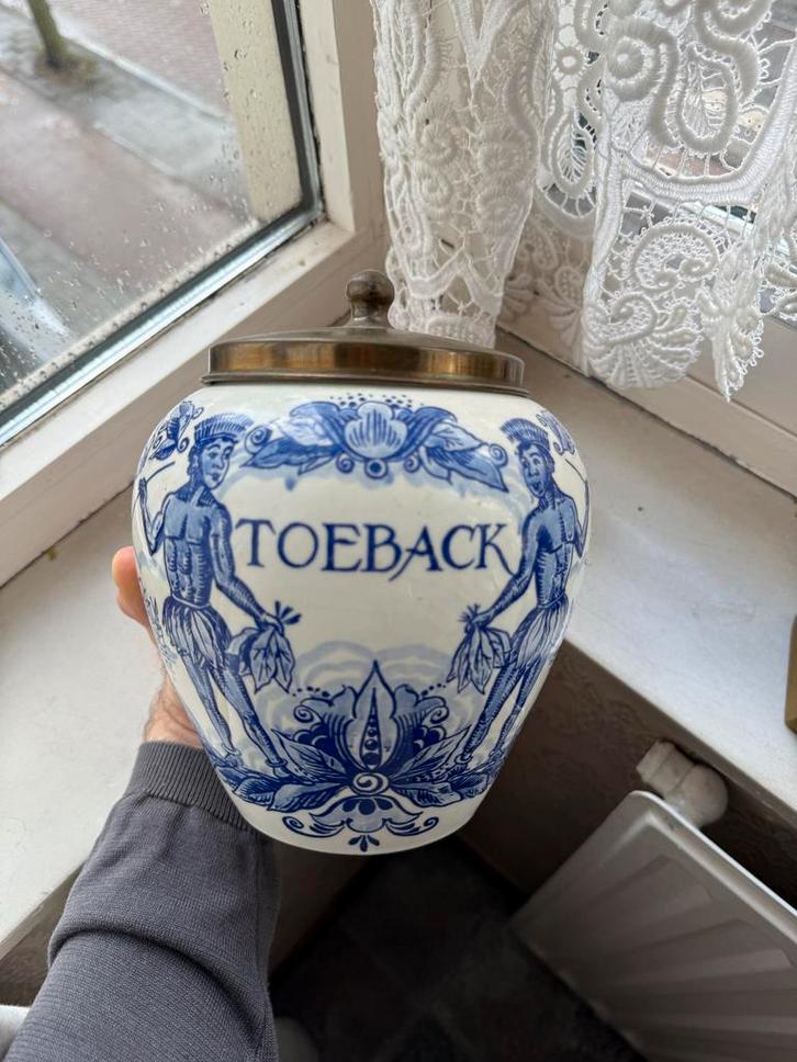 Goedewaagen Delfts Blauw Tabakspot "TOEBACK", Antiek en Kunst, Antiek | Keramiek en Aardewerk, Ophalen of Verzenden