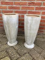 Bloempotten hoge vazen 45 cm taupe beige crème bruin, Tuin en Terras, Bloempotten, Ophalen, Gebruikt, Rond, Binnen