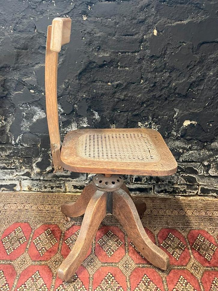 Vintage antieke industriële stoel werkstoel webbing hout, Huis en Inrichting, Stoelen, Gebruikt, Eén, Hout, Metaal, Overige materialen