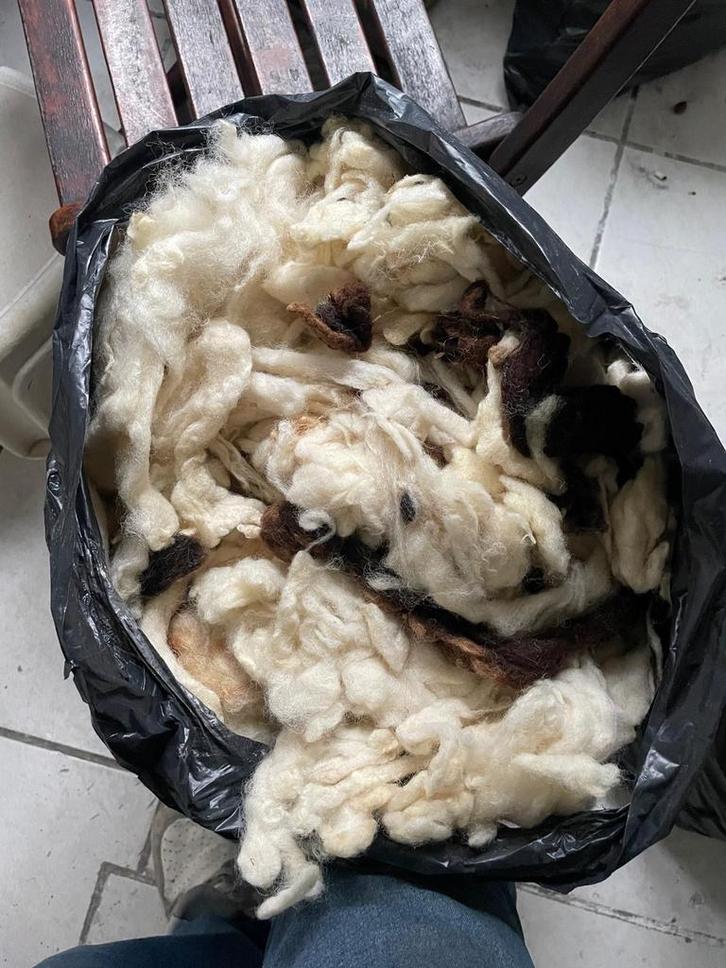 4 Zakken Wol - Natuurlijk, Hobby en Vrije tijd, Stoffen en Lappen, Gebruikt, Wol, 30 tot 120 cm, 30 tot 200 cm, Wit, Ophalen of Verzenden